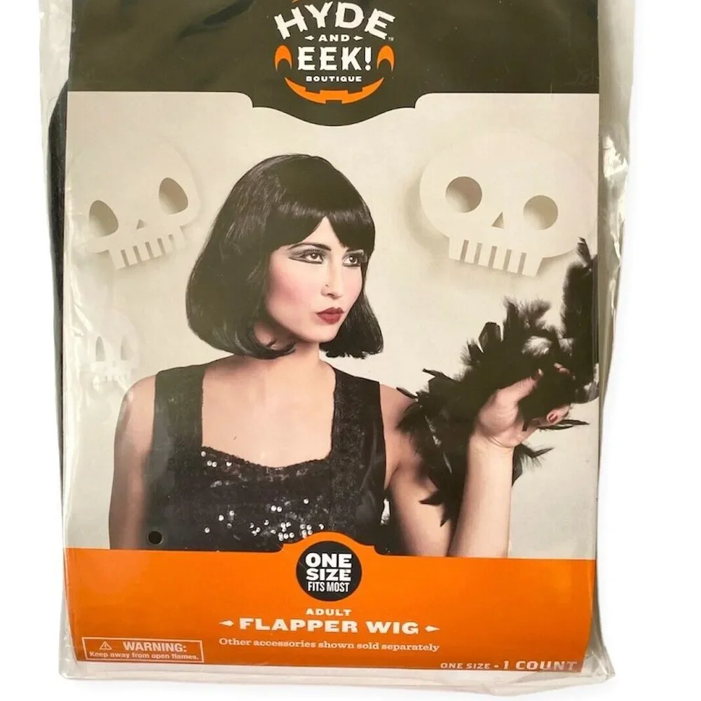 Halloween Costume Black Wig Bob Witch Goth Wig Dancer Flapper Gatsby Bangs NEW